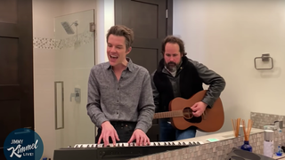 The Killers give Jimmy Kimmel a quarantine concert from a secure bathroom location